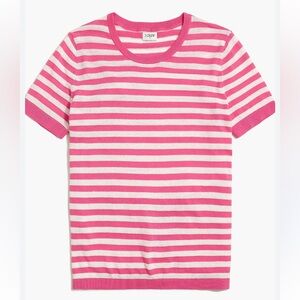 J Crew Sweater Womens XS 100% Cotton Knit Pink Striped Short Sleeve Textured Y2K